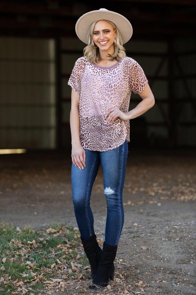 Mauve Velvet Animal Print Top Product Image