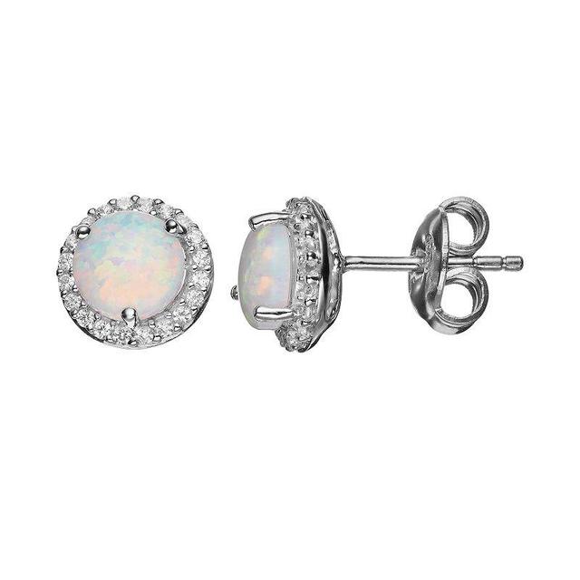 Lab-Created Opal & Lab-Created White Sapphire Sterling Silver Halo Stud Earrings, Womens Product Image