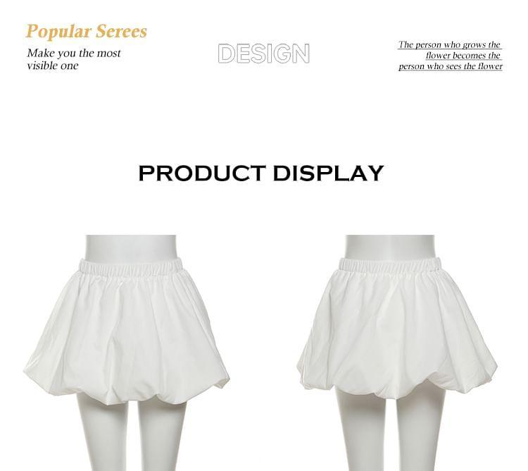 Puff-Sleeve Striped Asymmetrical Lace Trim Cropped Blouse / Mid Waist Plain Mini A-Line Skirt Product Image