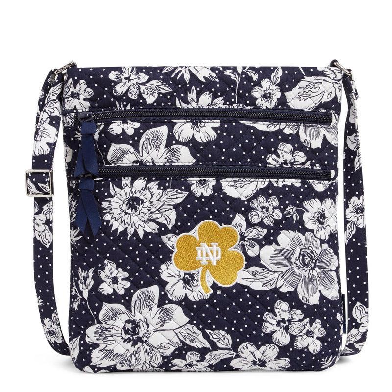 Vera Bradley Collegiate Triple Zip Hipster Crossbody Bag Women in Navy/White Rain Garden with University of Notre Dame Logo Product Image