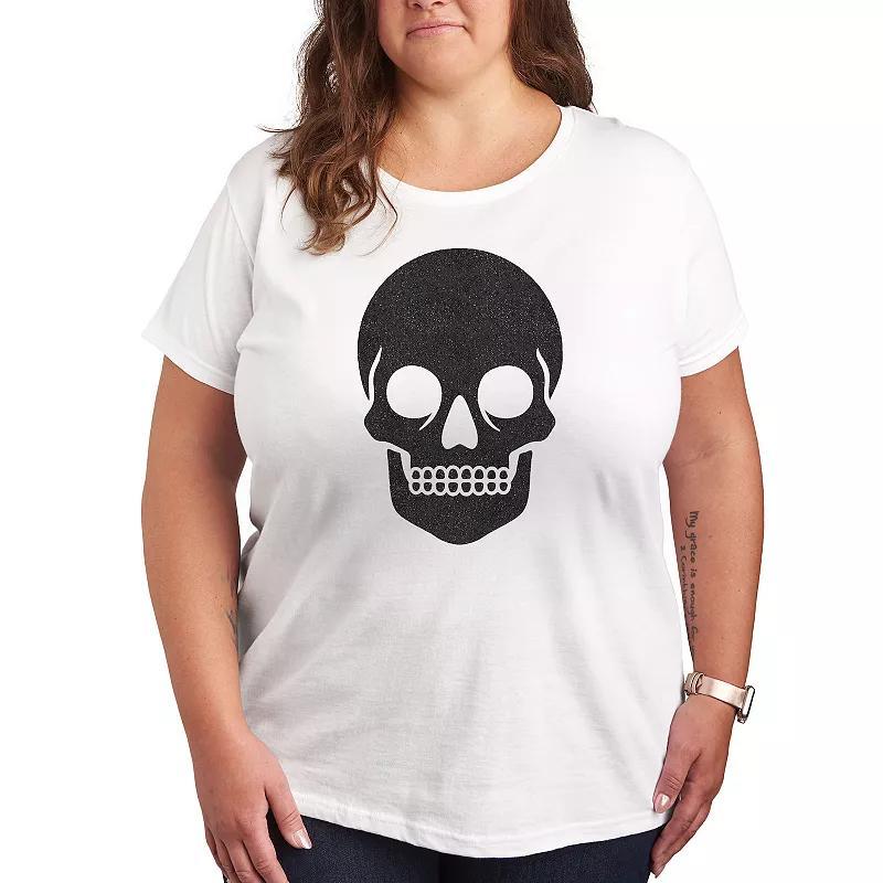 Plus Size Skull Sparkle Graphic Tee, Womens Grey Green Product Image