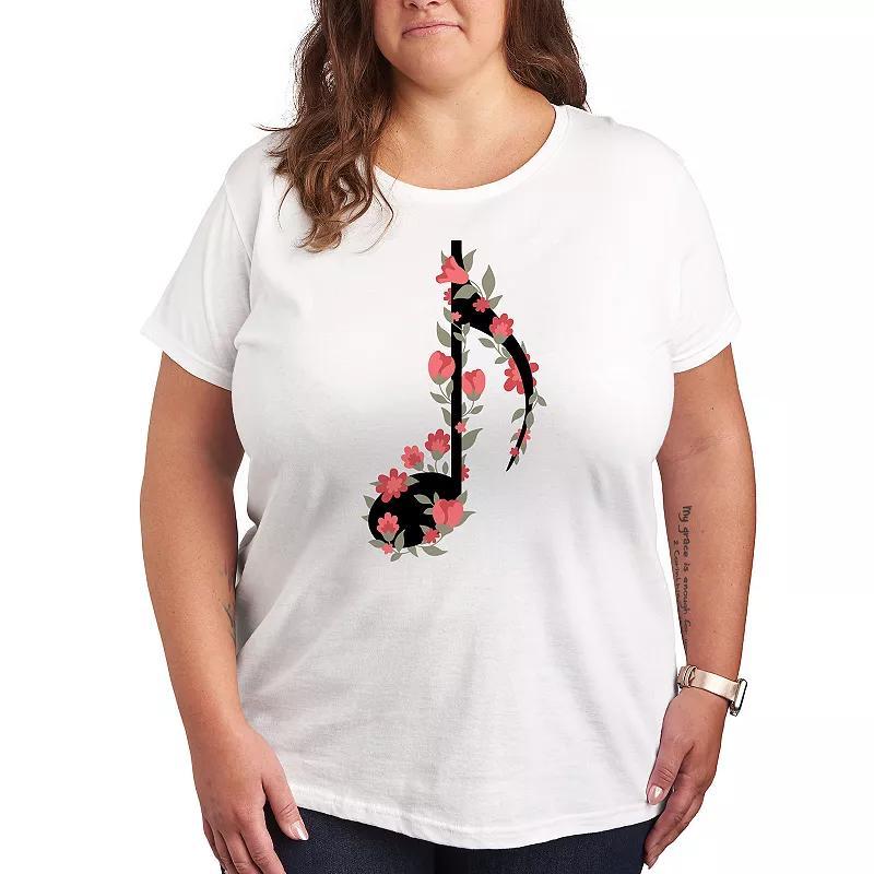 Plus Floral Music Note Graphic Tee, Womens Beig/Green Product Image