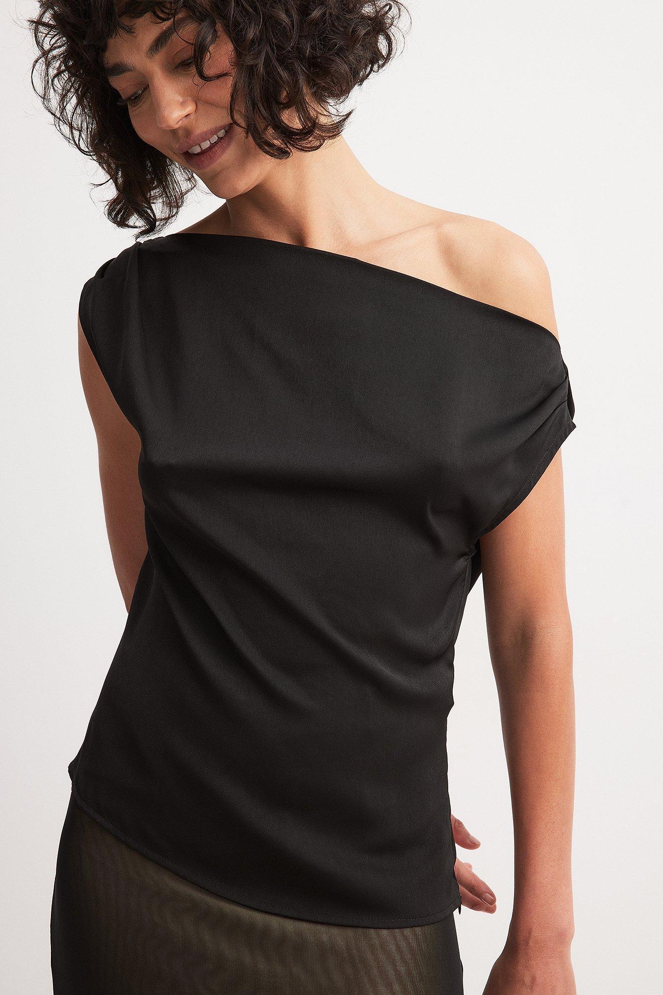 Satin Asymmetric Off Shoulder Top Product Image