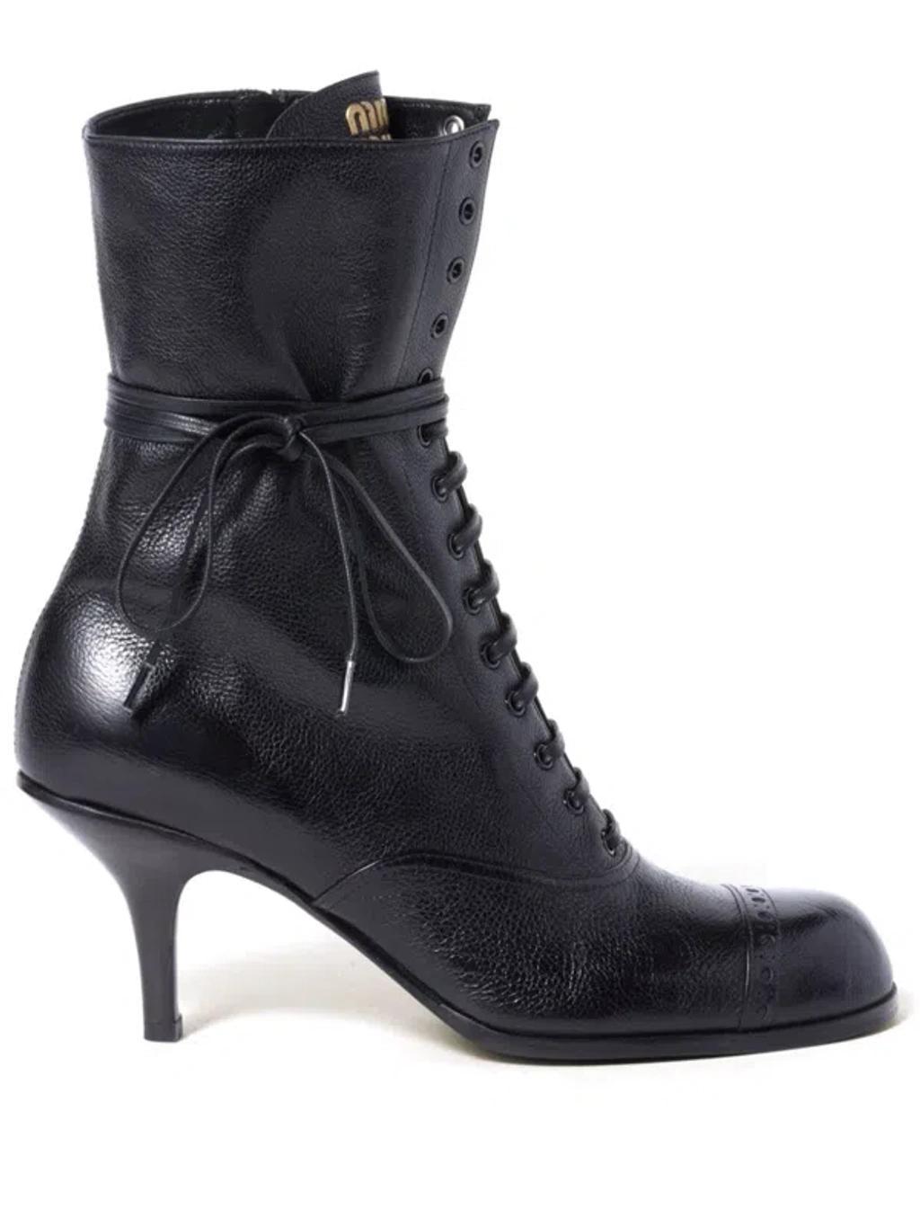 Laced-up Leather Stiletto Boots In Black product image