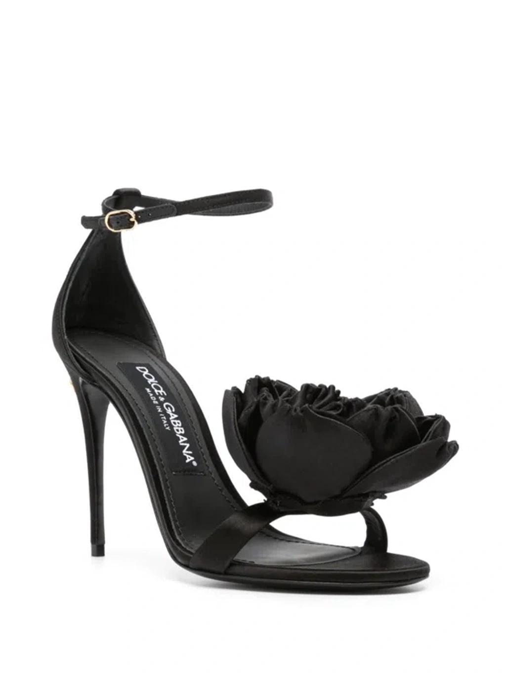 DOLCE & GABBANA Black Floral Heeled Sandals Product Image