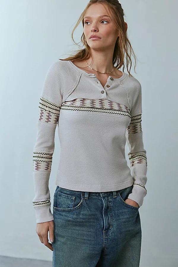 BDG Josie Embroidered Thermal Long Sleeve Henley Tee Womens at Urban Outfitters Product Image