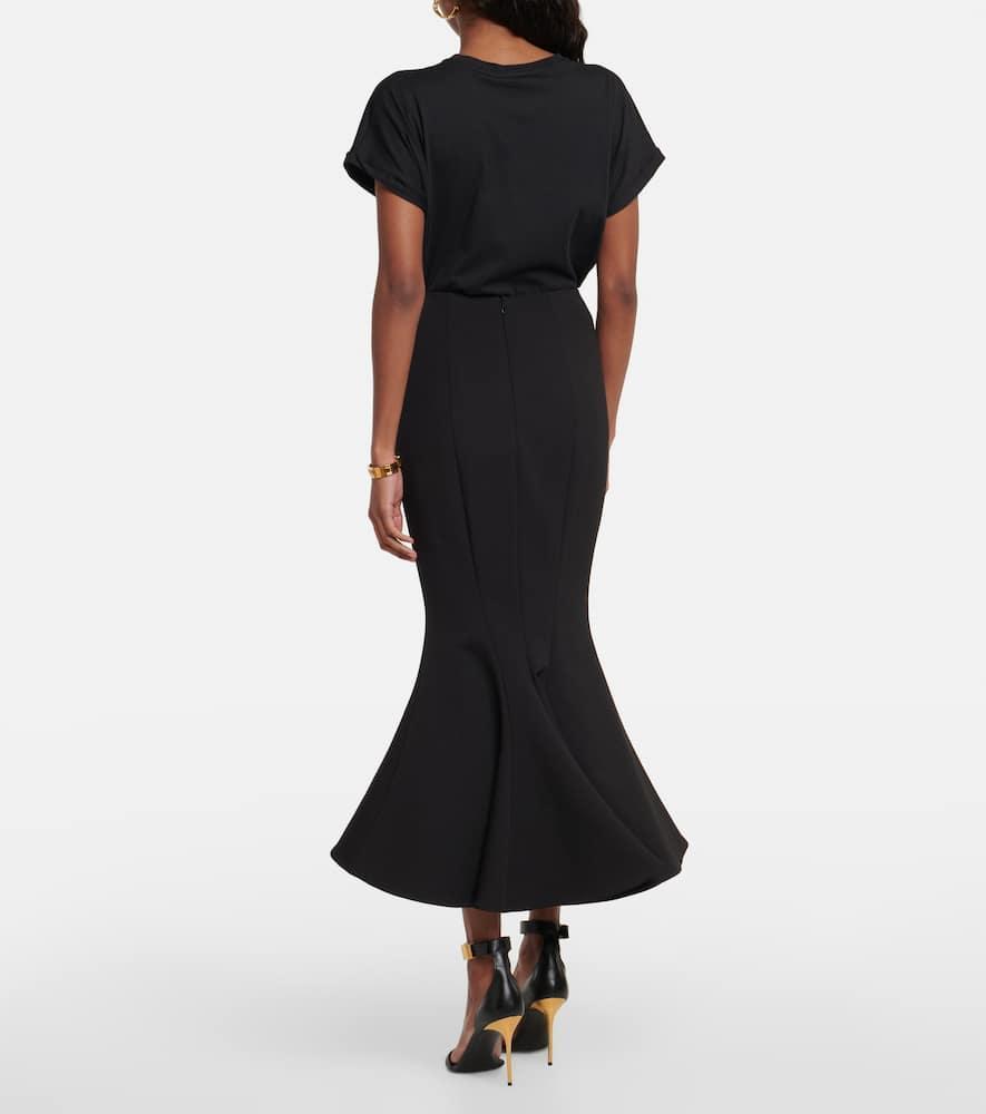 High-rise Flared Cotton-blend Midi Skirt In Black Product Image