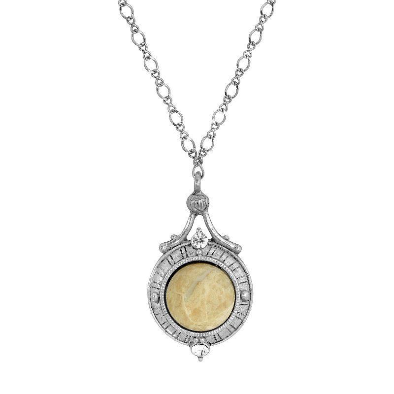 1928 Silver Tone Round Stone Pendant Necklace, Womens Brown Product Image