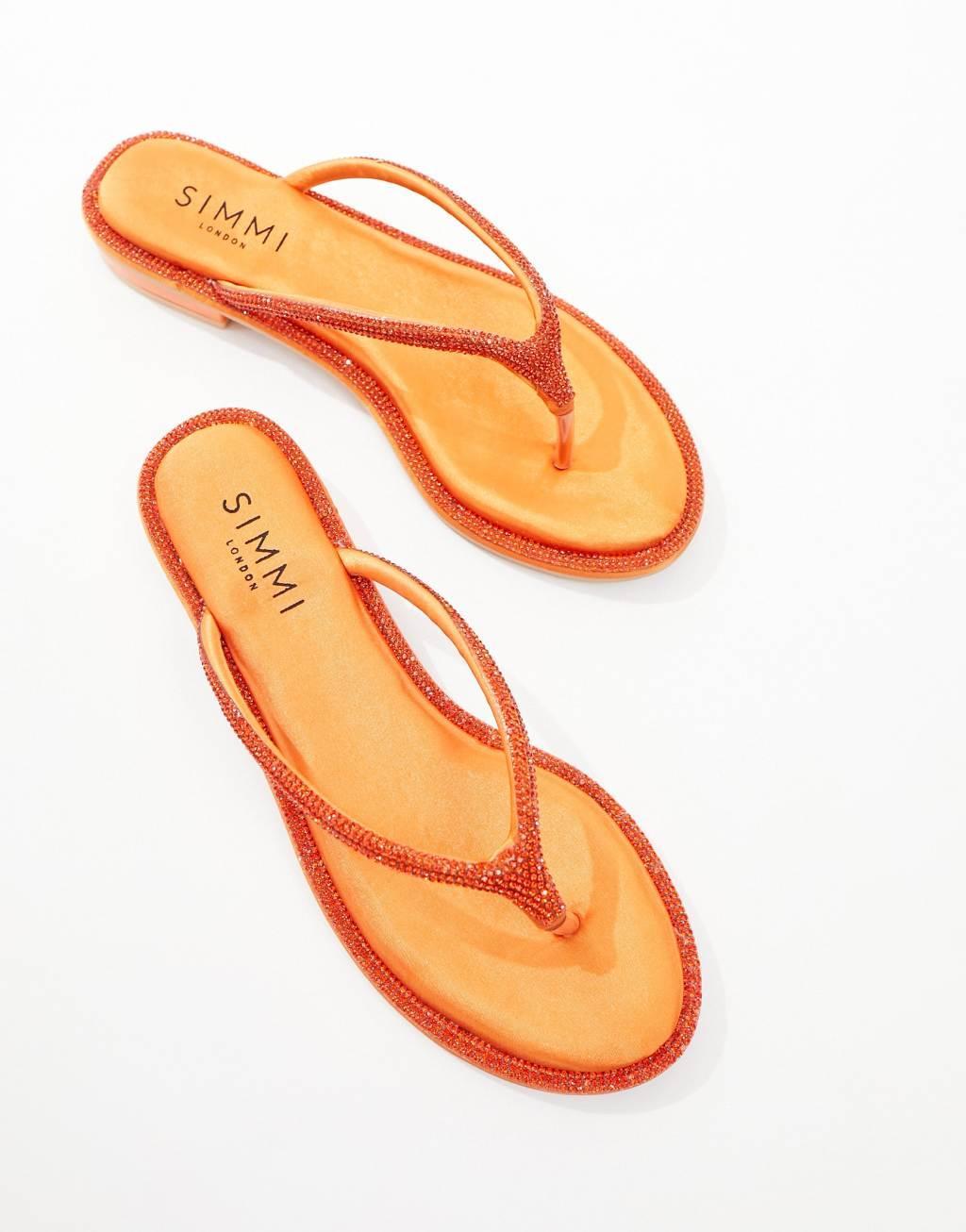 SIMMI London Havanah embellished flat sandals in orange Product Image