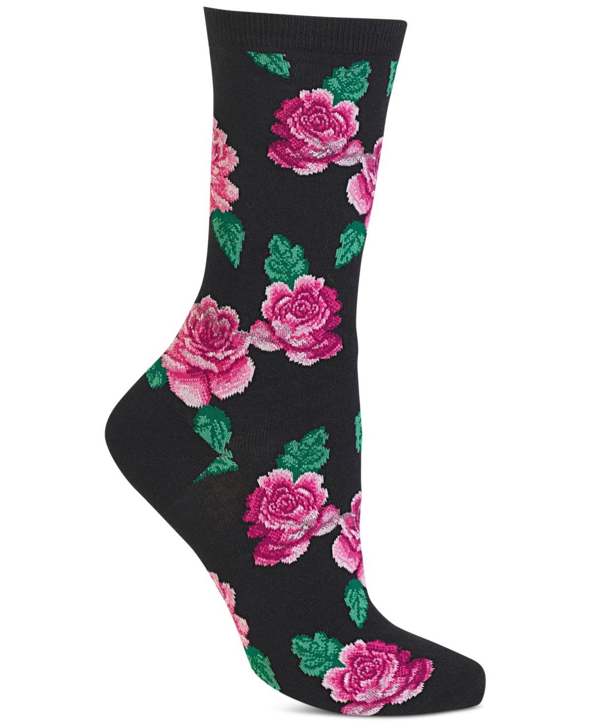 Hot Sox Womens Rose-Print Crew Socks Product Image