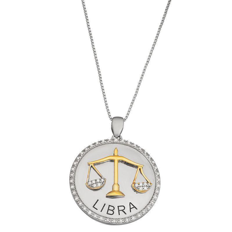 Jewelexcess 1/6 Carat T.W. Diamond Two-Tone Sterling Silver Zodiac Pendant Necklace, Womens Gemini Product Image