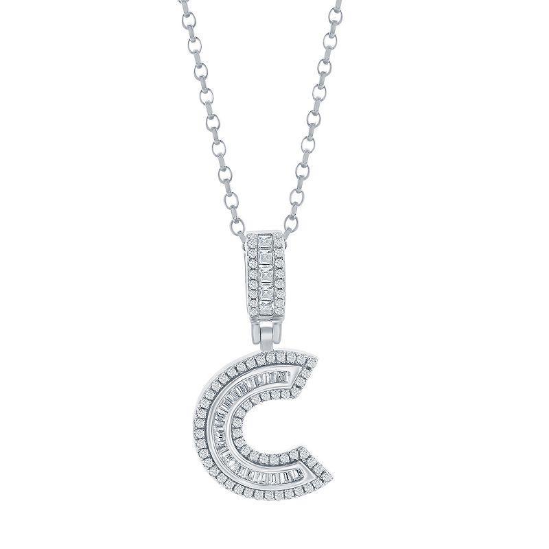 Argento Bella Sterling Silver Cubic Zirconia Initial Pendant Necklace, Womens White Product Image