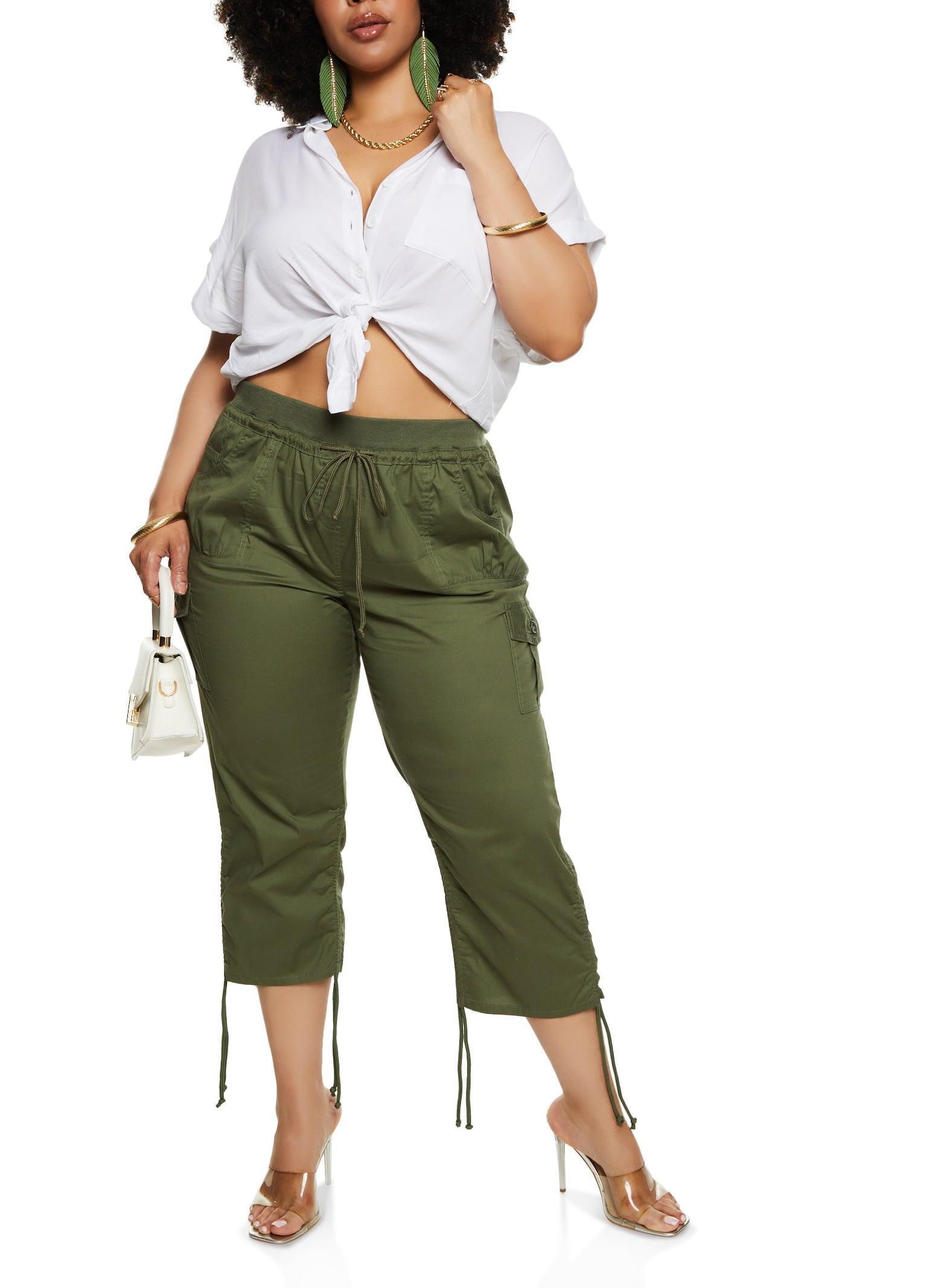 Womens Plus Size Tie Hem Cargo Pocket Capris product image