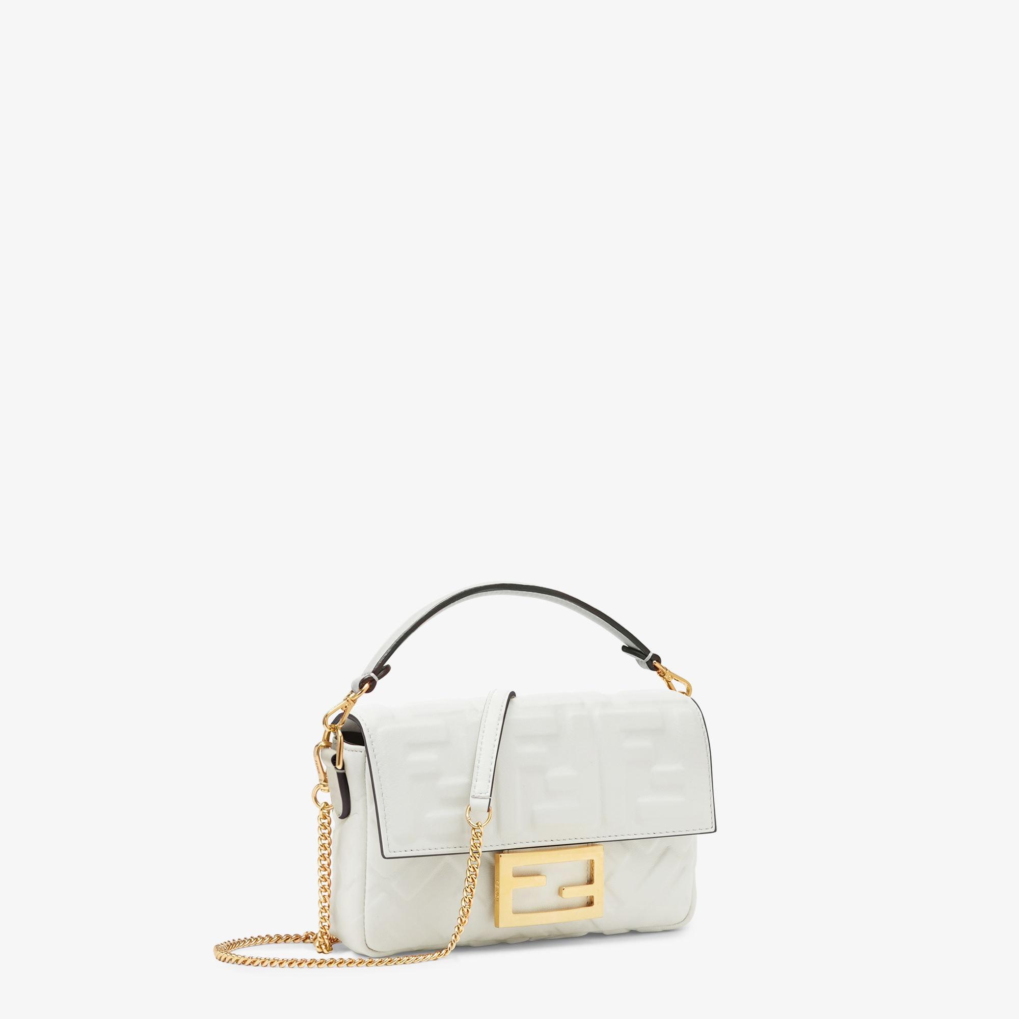 Baguette MiniWhite nappa leather bag with FF motif Product Image