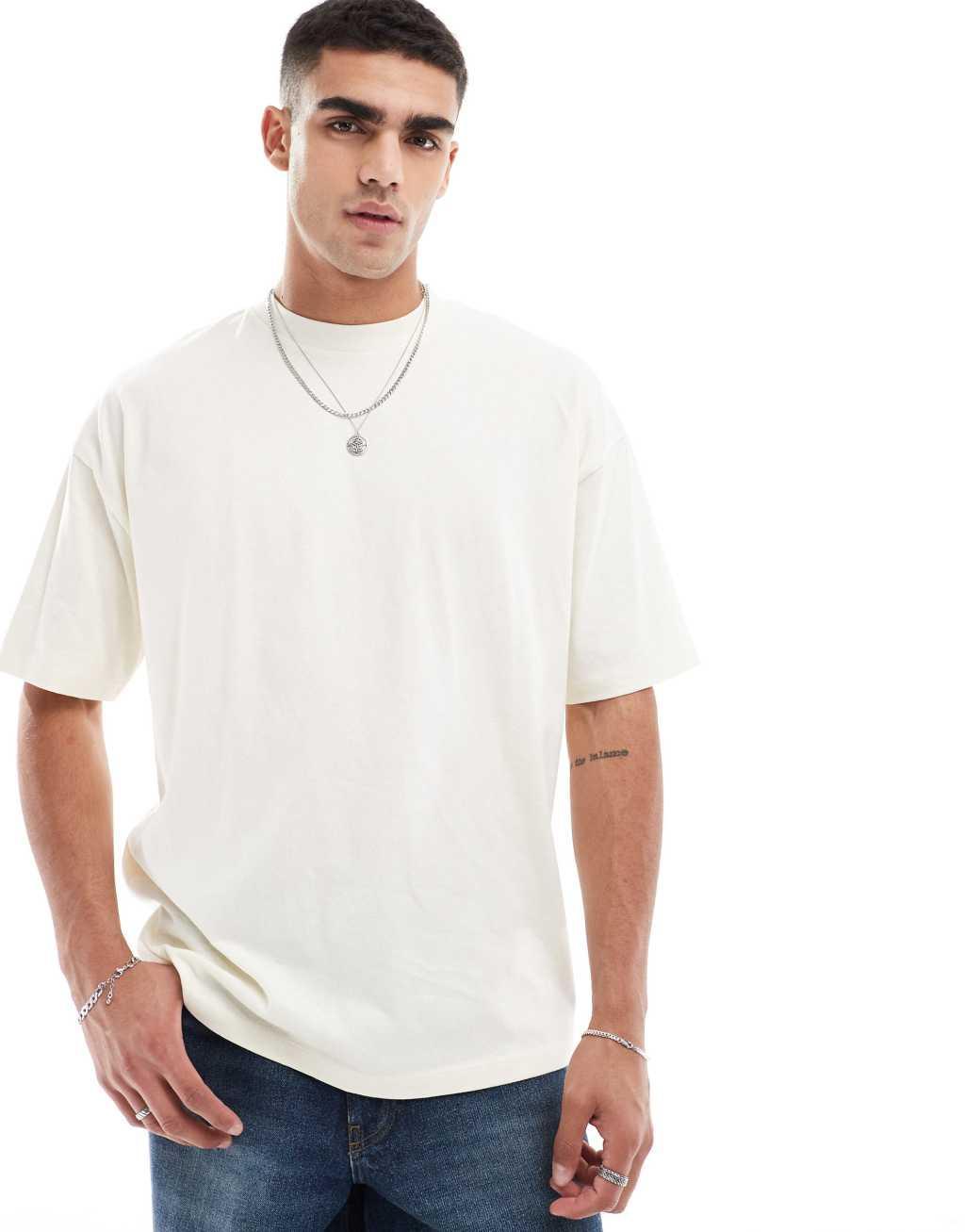 ASOS DESIGN oversized T-shirt with rose back print in off-white Product Image