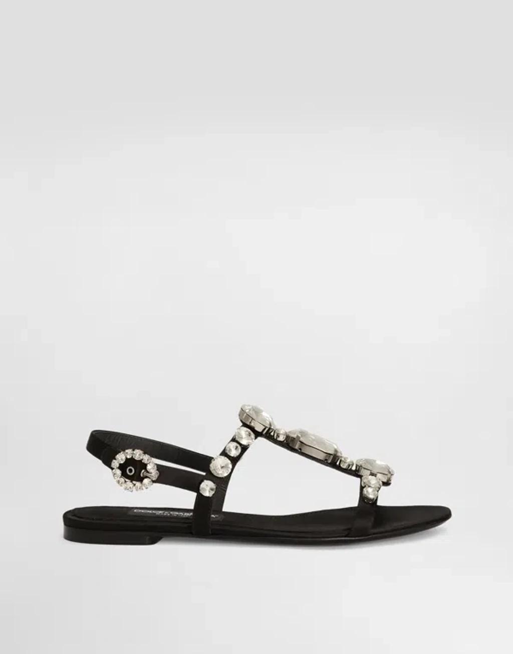 DOLCE & GABBANA Satin Sandals With Gemstone Embellishment In Black product image