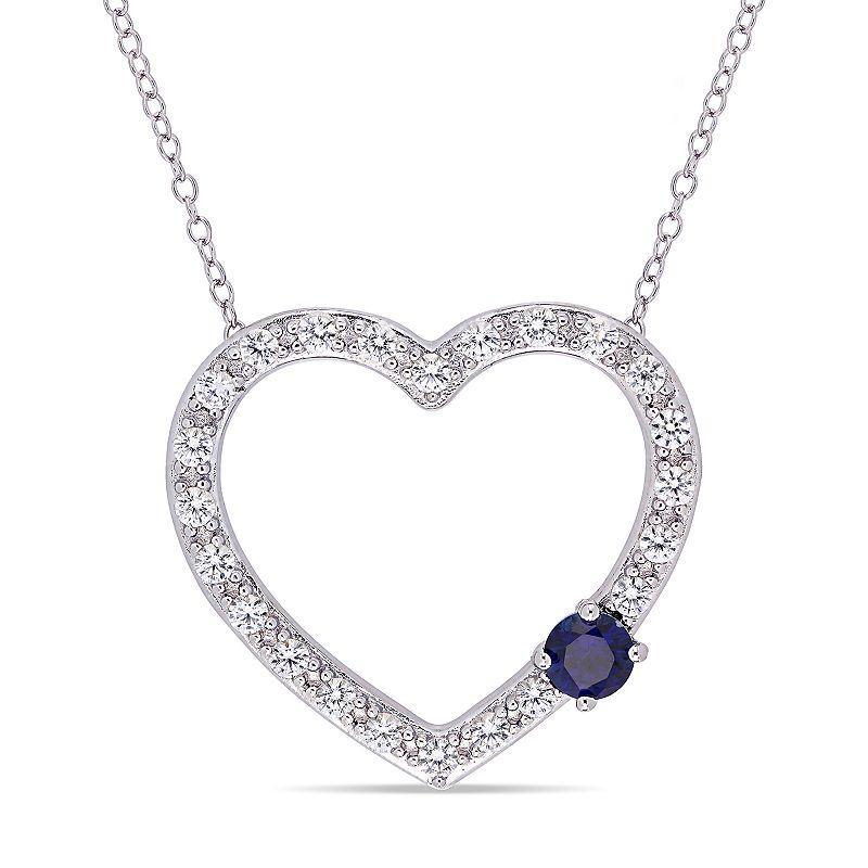 Stella Grace Sterling Silver Lab-Created Blue & White Sapphire Heart Pendant, Womens Product Image