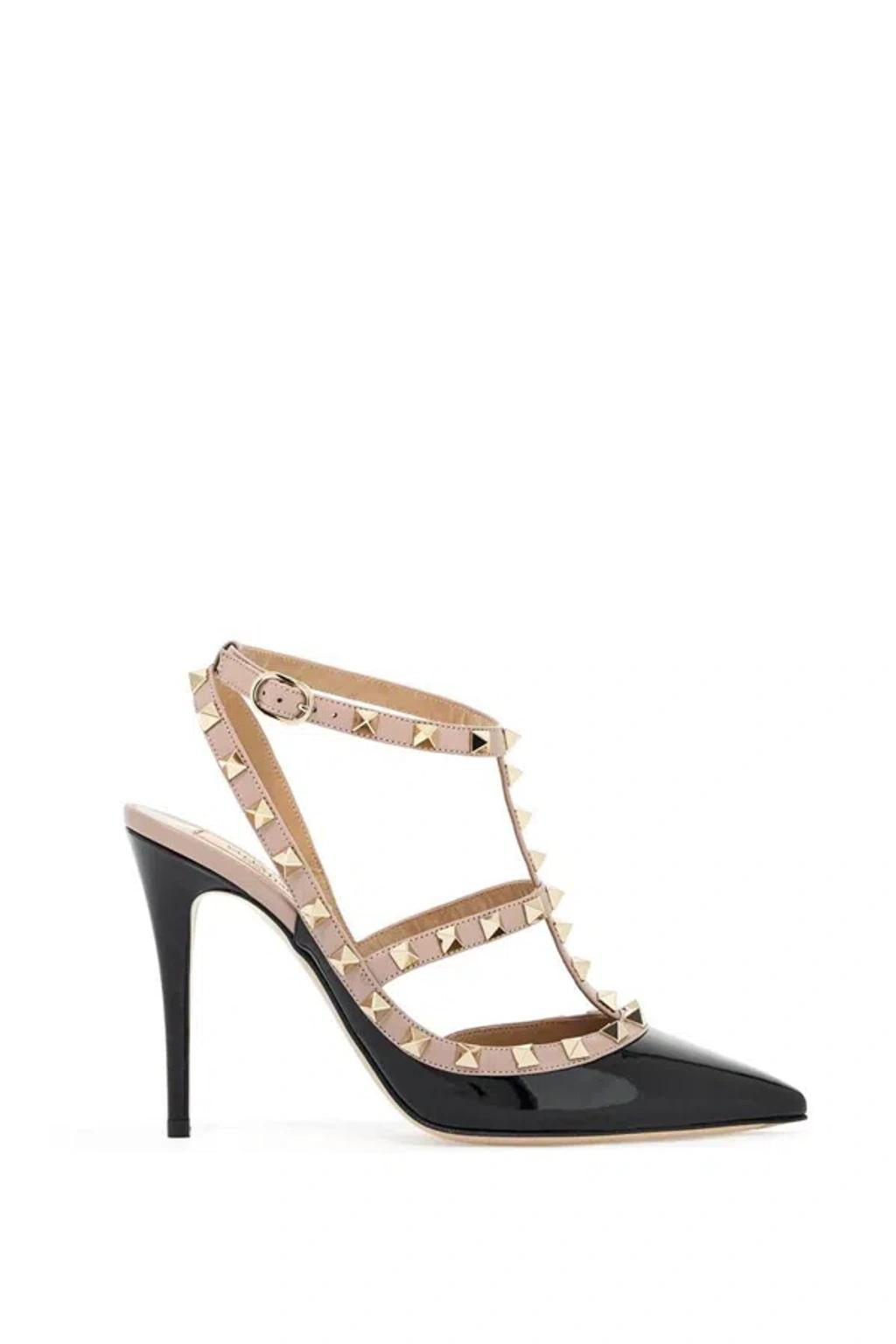 Valentino Rockstud Caged 100 Leather Pump In Black Poudre Product Image