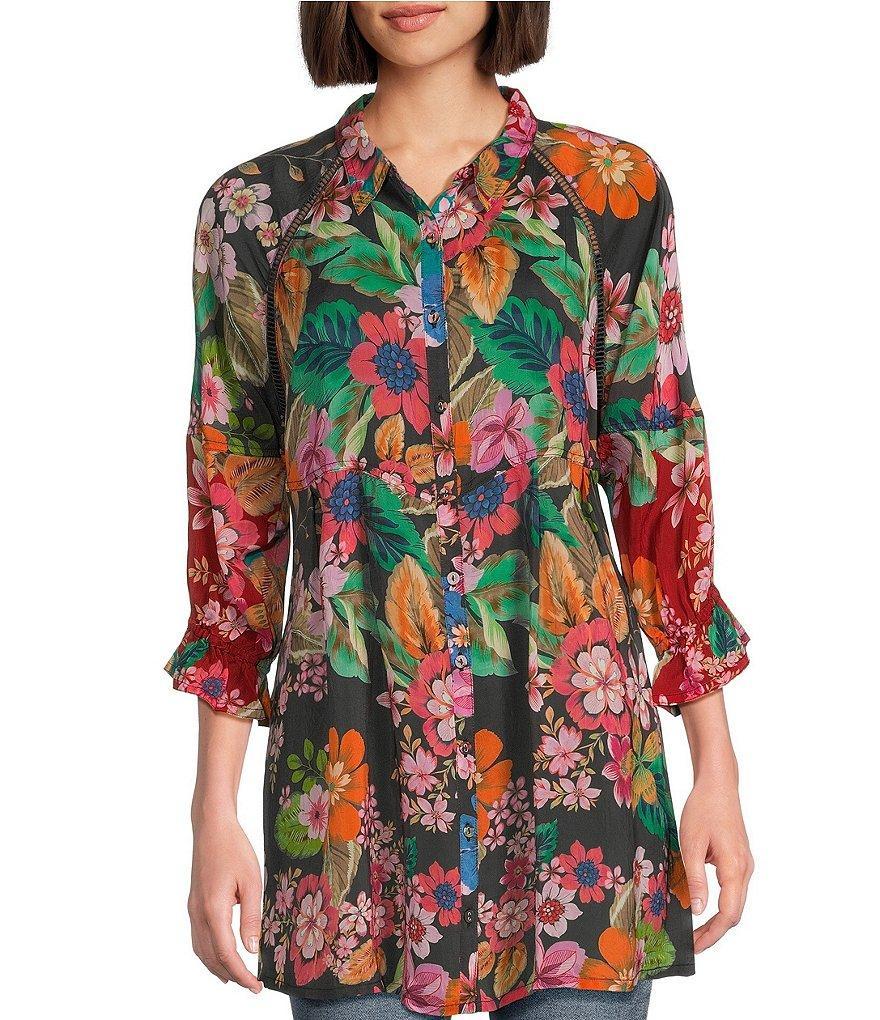 JOHNNY WAS Lapham Adonia Floral Print V-Neck Long Sleeve Tunic Product Image