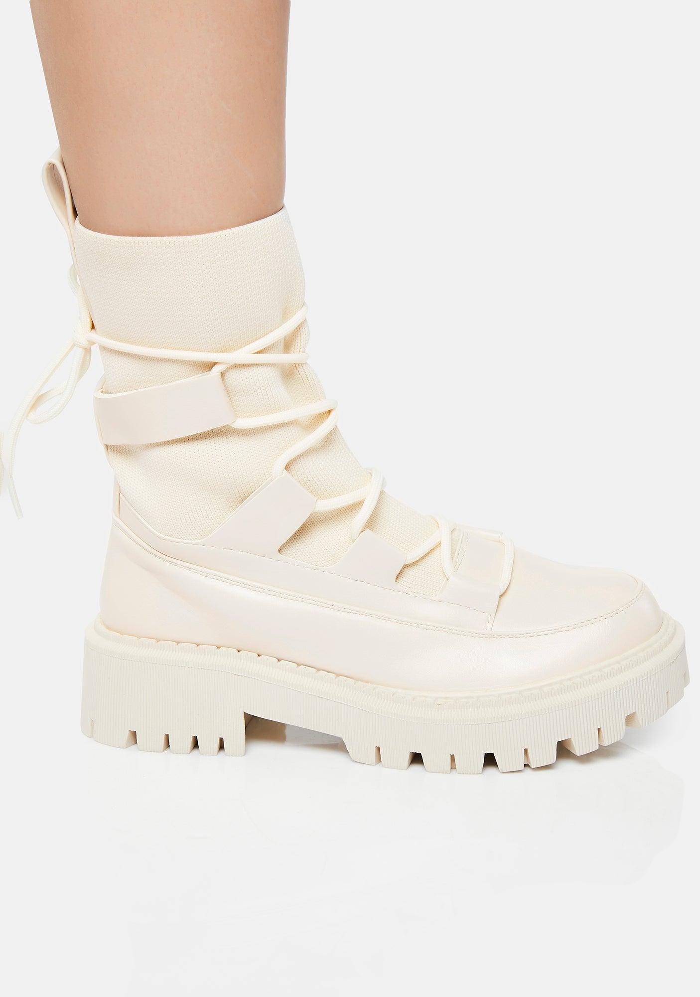 Drawstring Platform Ankle Boots - White product image