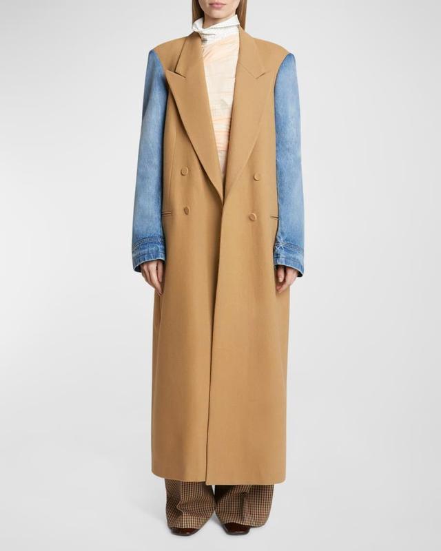 Rinko Wool Trench Coat with Denim Sleeves Product Image