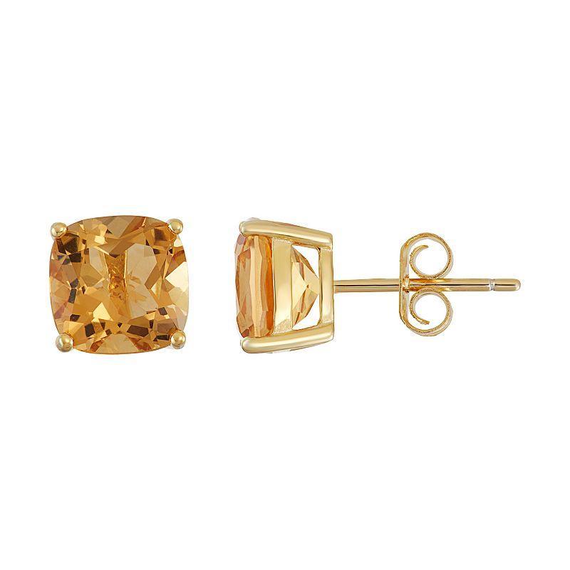 18k Gold Over Silver Citrine Stud Earrings, Womens, Yellow Product Image