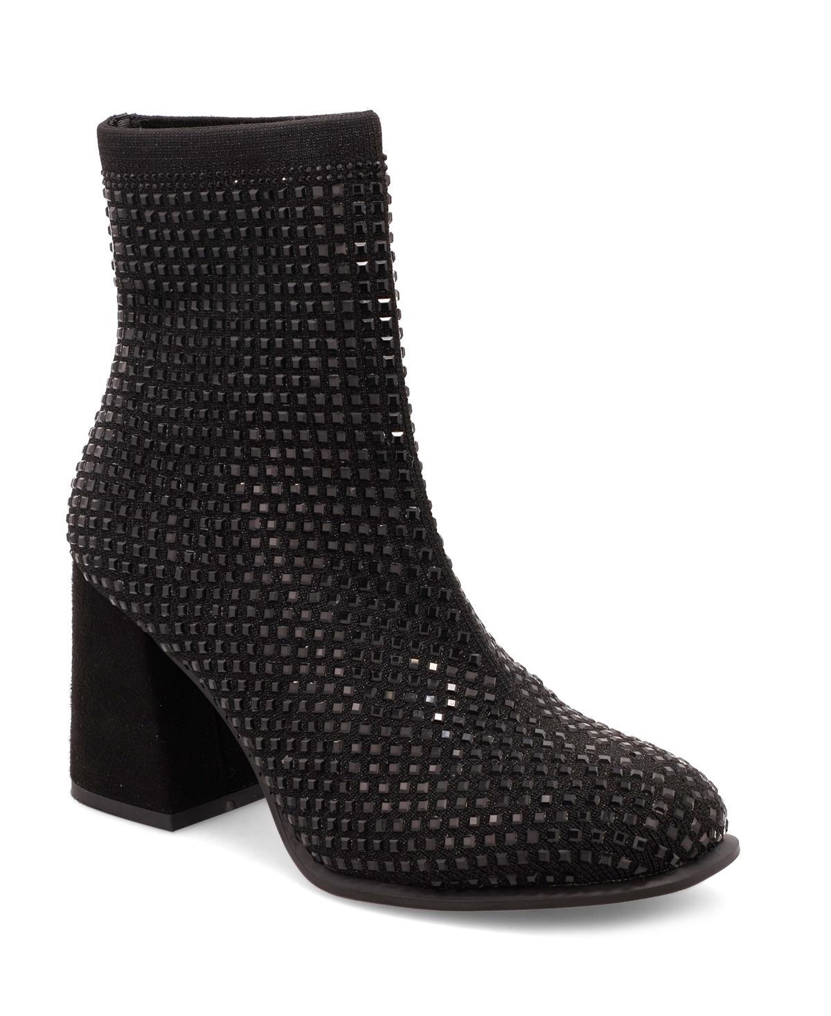 Mia Womens Piana Block-Heel Rhinestone Knit Booties Product Image