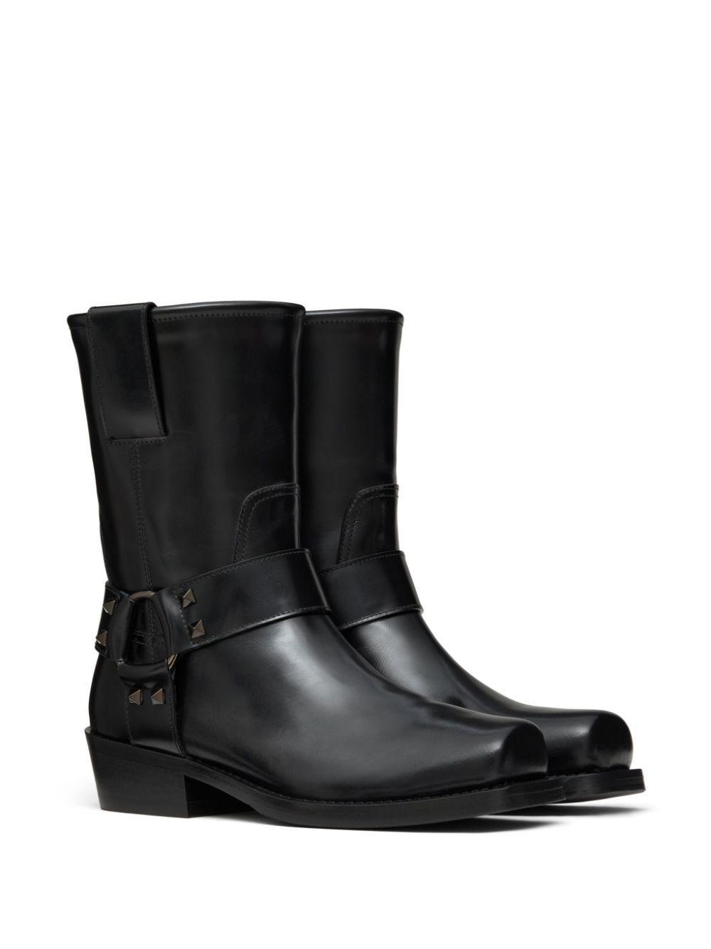 VALENTINO GARAVANI Rockstud Leather Biker Boots In Black Product Image