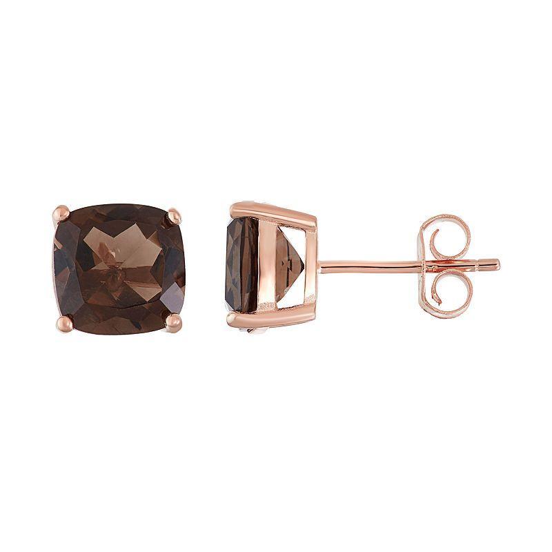 18k Rose Gold Over Silver Smoky Quartz Stud Earrings, Womens, Pink Tone Product Image