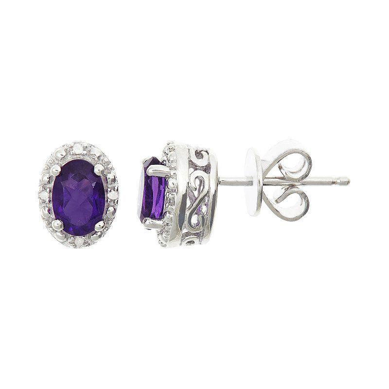 Gemstone and Diamond Accent Stud Earrings in Sterling Silver Product Image