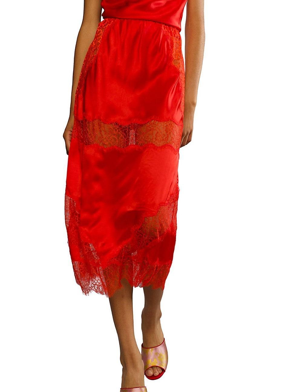 Womens Silk Lace-Paneled Midi-Skirt Product Image