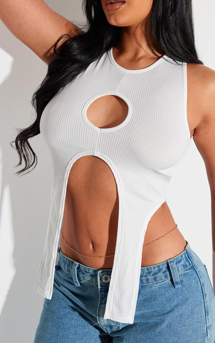 Shape White Ribbed Cut Out Detail Crop Top Product Image