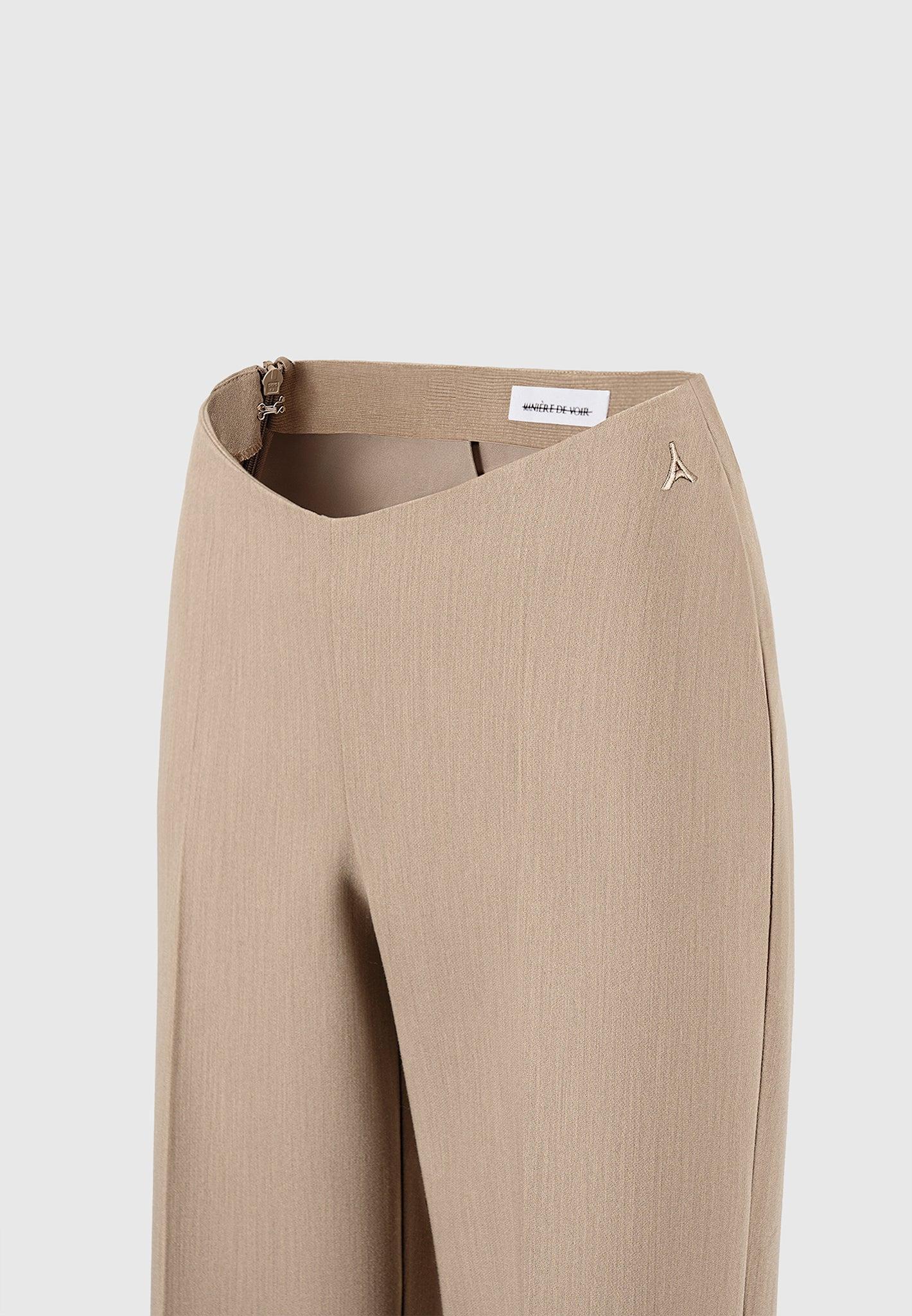 Curved Waist Tailored Trousers - Dark Beige Female Product Image