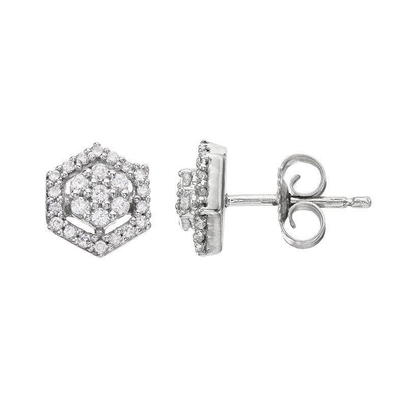 Sterling Silver 1/4 Carat T.W. Diamond Hexagon Stud Earrings, Womens Product Image