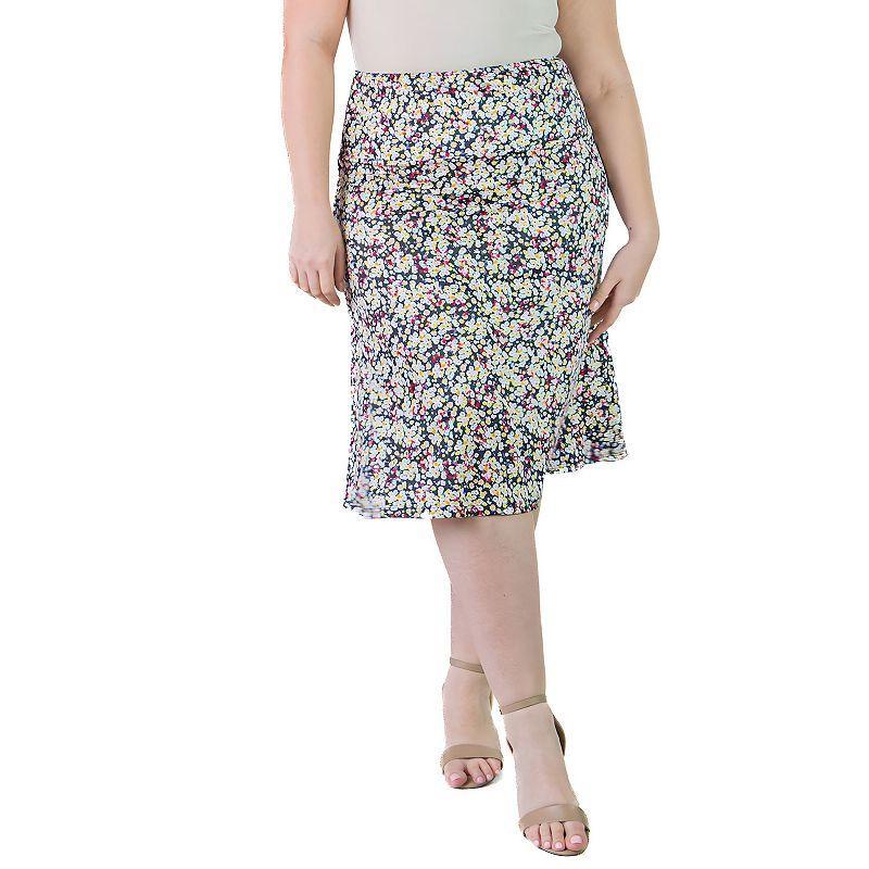 Plus Size 24Seven Comfort Apparel Elastic Waist Midi Skirt, Womens Product Image