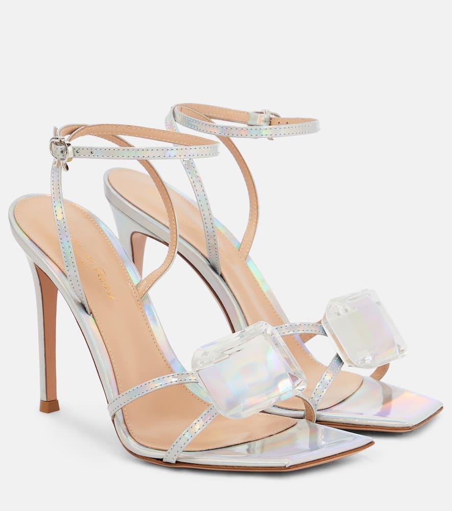 GIANVITO ROSSI Jaipur 105 Embellished Leather Sandals In Silver Product Image