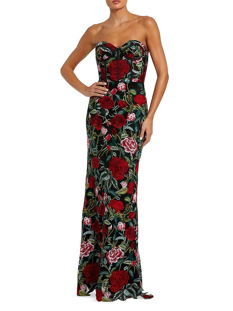 Womens Floral Embroidered Bustier Column Gown Product Image