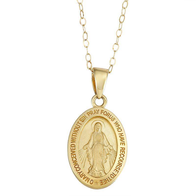 14k Gold Miraculous Medal Pendant Necklace, Womens Product Image