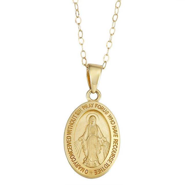 14k Gold Miraculous Medal Pendant Necklace, Womens Product Image