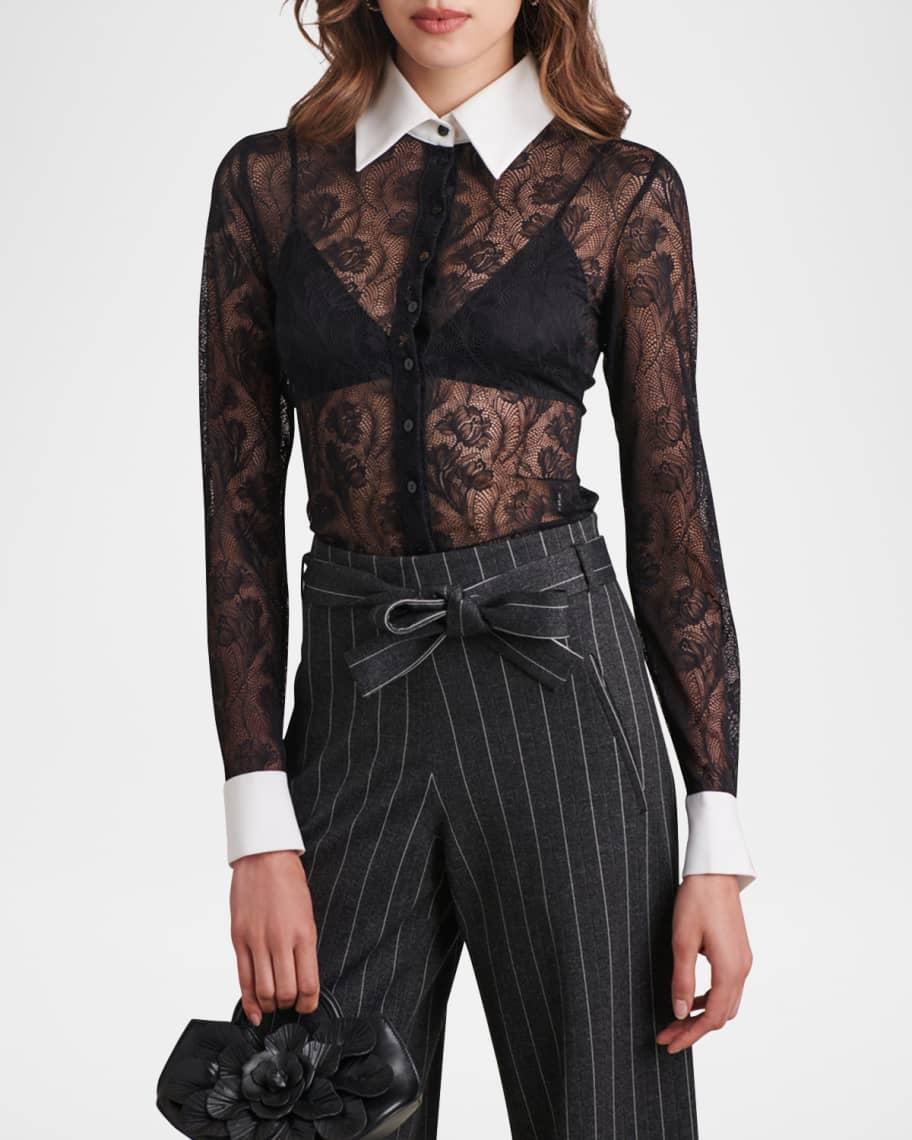 Yvonna Button-Down Sheer Lace Shirt Product Image