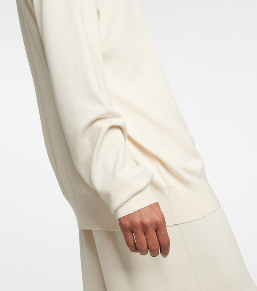 THE ROW Diye Silk-cotton Turtleneck Sweater In Porcelain Product Image