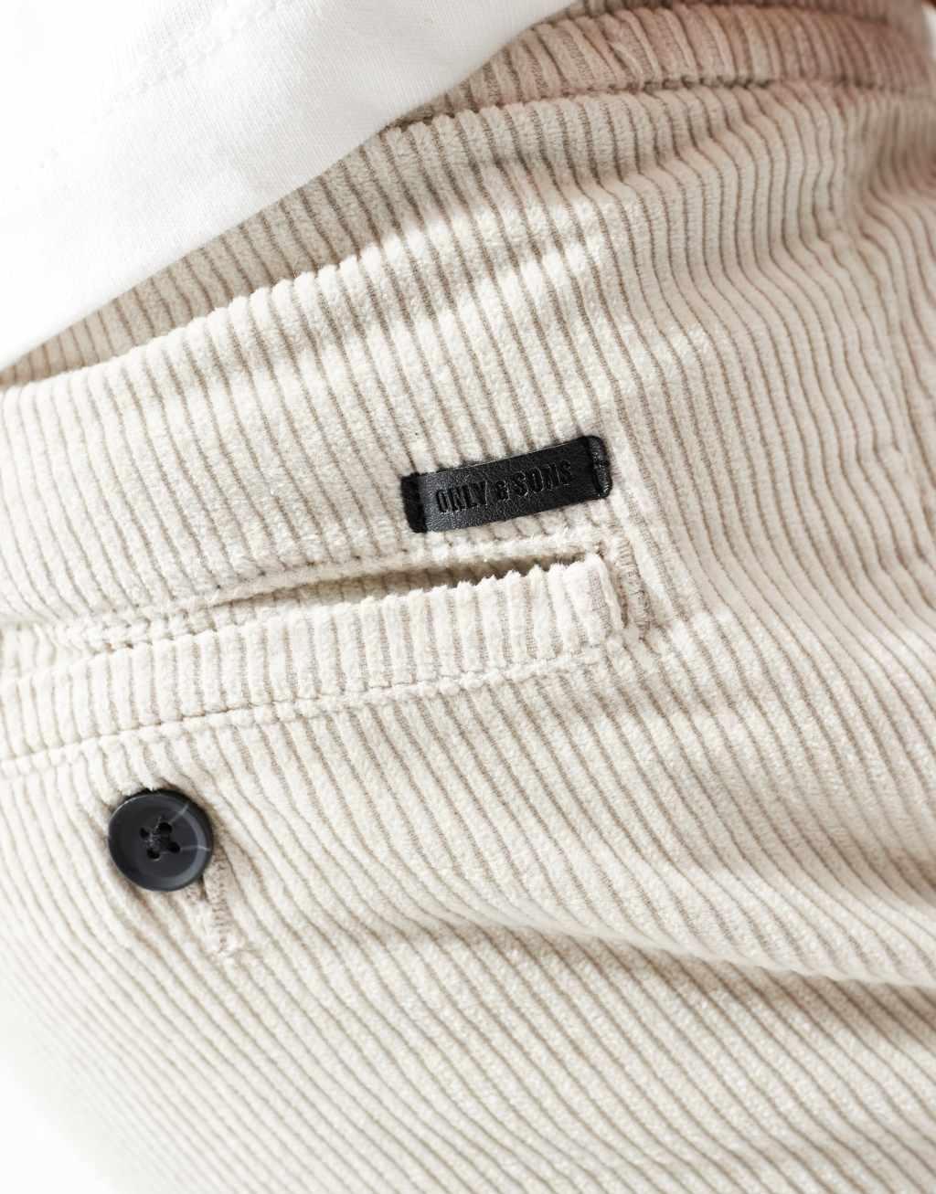 ONLY & SONS tapered corduroy pants in cream Product Image