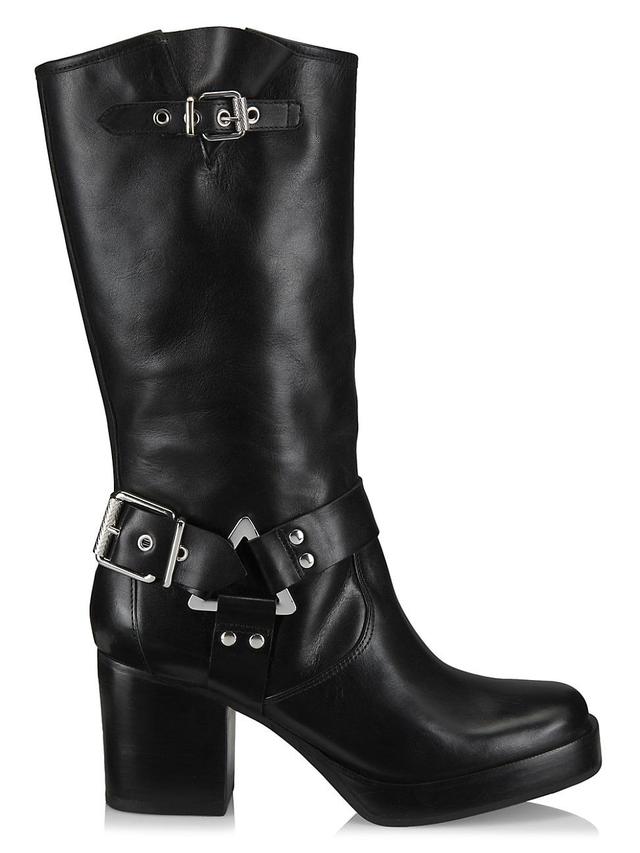 Womens Kiara 76MM Leather Zip-Up Block Heel Boots Product Image