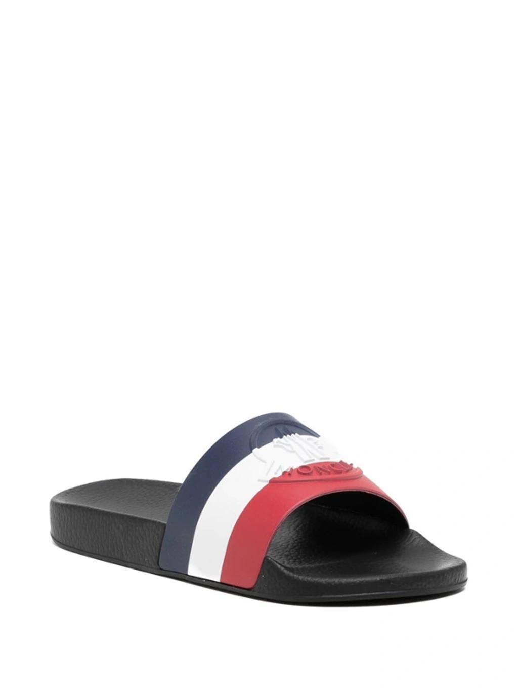 Tricolor Leather Slide Sandals In Black Product Image