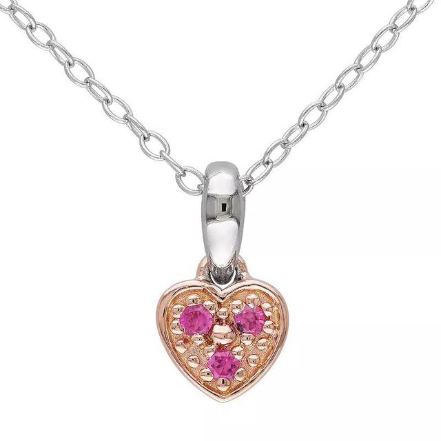 Stella Grace Two Tone Sterling Silver Lab-Created Pink Sapphire Heart Pendant Necklace, Womens Product Image