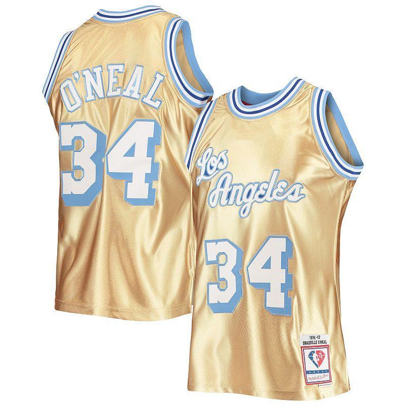 Mens Mitchell & Ness Shaquille ONeal Gold Los Angeles Lakers 75th Anniversary 1996-97 Hardwood Classics Swingman Jersey - Gold Product Image