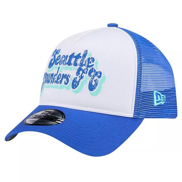 Womens New Era /Blue Seattle Sounders FC Throwback A-Frame Trucker 9FORTY Snapback Hat Product Image