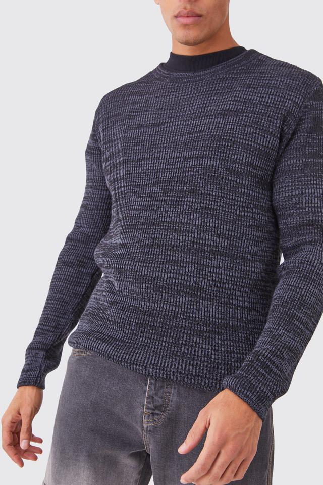 Regular Crew Neck Two Tone Rib Knitted Jumper | boohooMAN USA Product Image