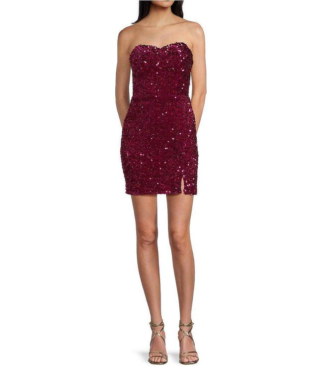 Midnight Doll Strapless Sweetheart Neck Velvet Sequin Removeable Semi-Bodycon Dress Product Image