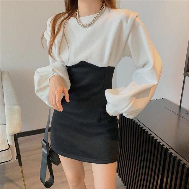 Crewneck Two Tone Mini Bodycon Dress Product Image